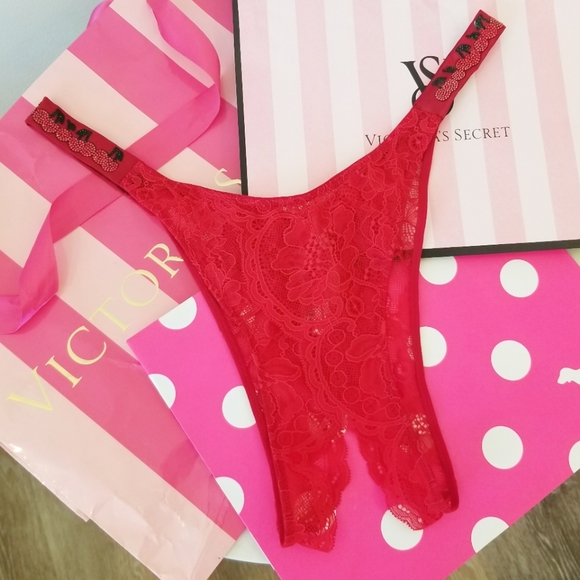 Victoria's Secret Very Sexy Red Lace Cherry Shine Strap Brazilian Panty NWT - Picture 2 of 12